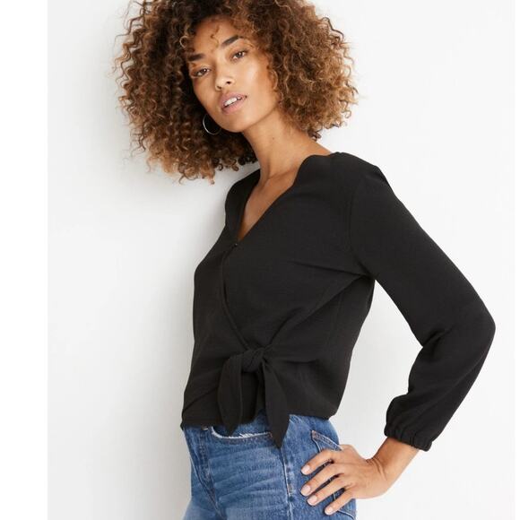 Madewell Texture & Thread Crepe Wrap Top True Black Size S - Picture 2 of 12
